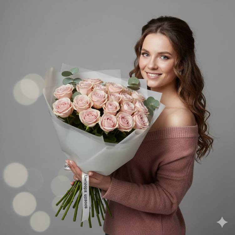 Букет из кустовой розы Бомбастик с эвкалиптом Букет из кустовой розы Бомбастик с эвкалиптом