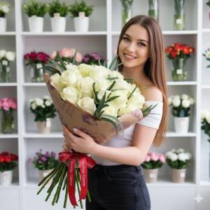 Букет из 15 белых роз 80 см