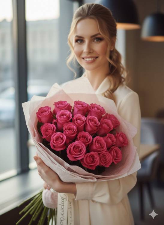 Моно букет из 21 розовых роз Моно букет из 21 розовых роз
