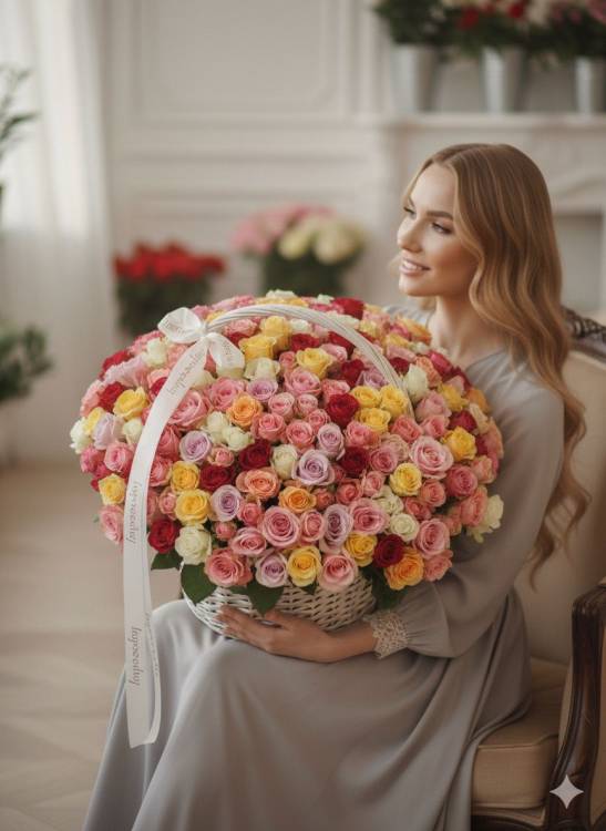 151 кустовая Роза в корзине 151 кустовая Роза в корзине