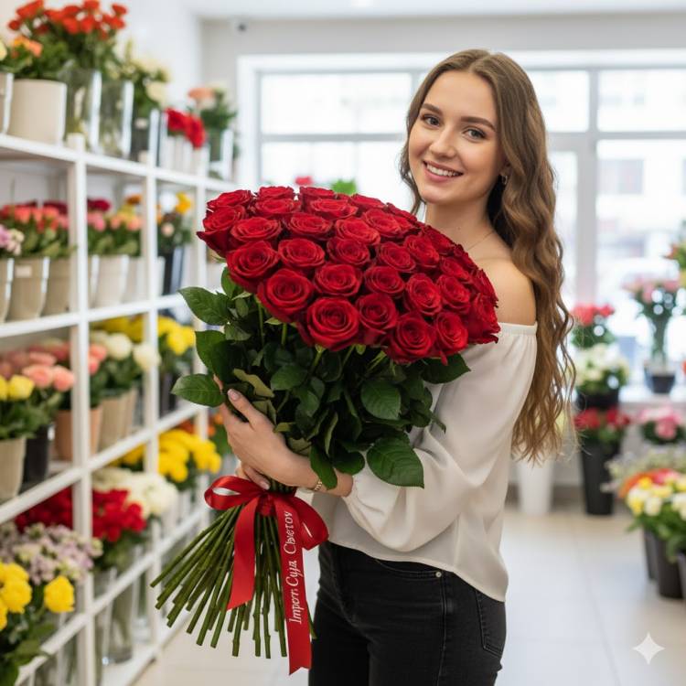 Букет из 15 красных роз 70 см Букет из 15 красных роз 70 см