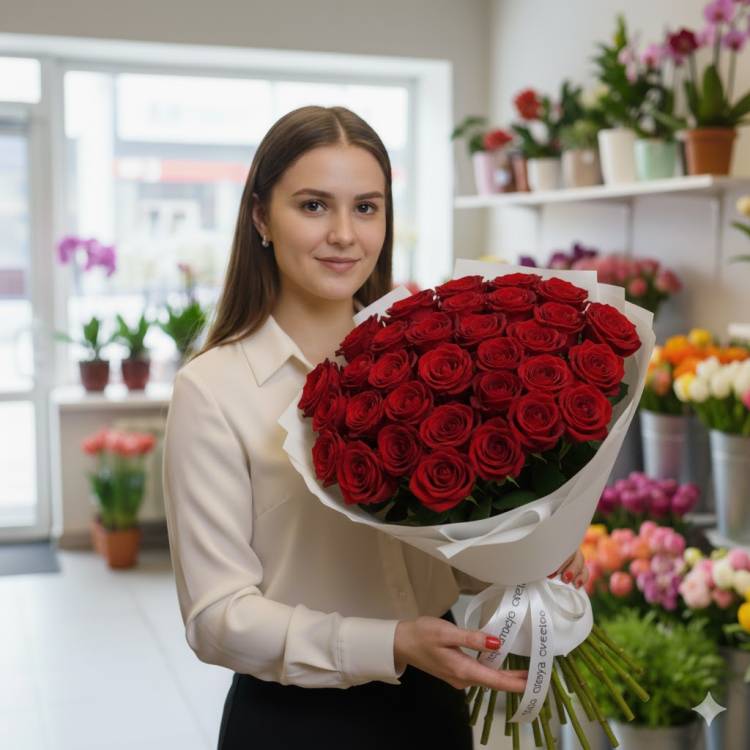 Букет из 25 красных роз 60 см