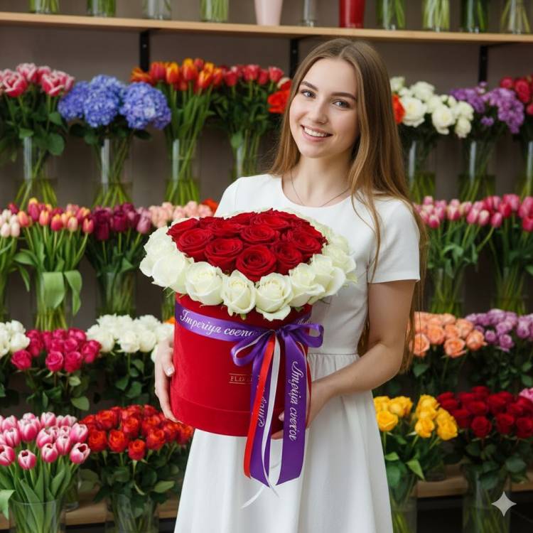 Сердце из роз в коробке 