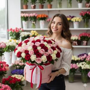 Кустовые розы микс в коробке