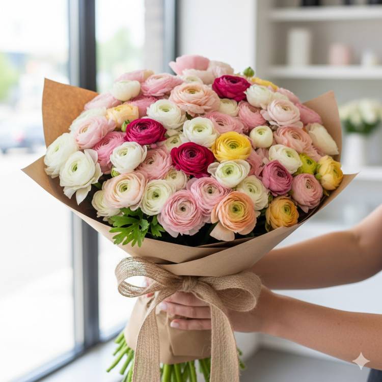 Букет из ранункулюсов "Рассветная нежность" Букет из ранункулюсов "Рассветная нежность"