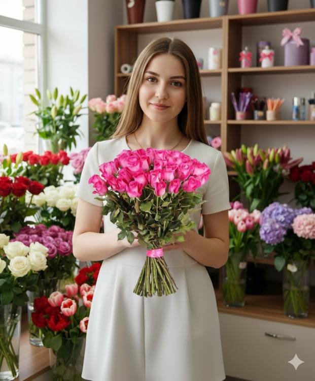 Букет из 25 розовых роз 60 см Букет из 25 розовых роз 60 см