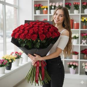 Букет из 25 красных роз (60см)